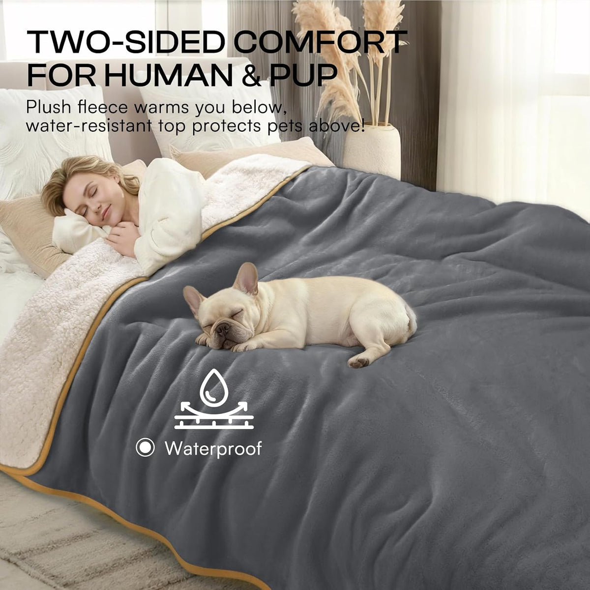 Waterproof Pet Blanket, Liquid Pee Proof Dog Blanket for Sofa Bed Couch, Reversible Sherpa Fleece Furniture Protector Cover for Small Medium Large Dogs Cats, Dark Gray Small（40" x 28"） | waterproof pet blanket sherpa fleece reversible couch cover bed