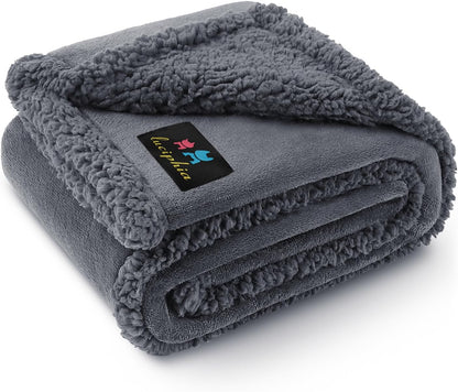 Waterproof Pet Blanket, Liquid Pee Proof Dog Blanket for Sofa Bed Couch, Reversible Sherpa Fleece Furniture Protector Cover for Small Medium Large Dogs Cats, Dark Gray Small（40" x 28"） | waterproof pet blanket sherpa fleece reversible couch cover bed