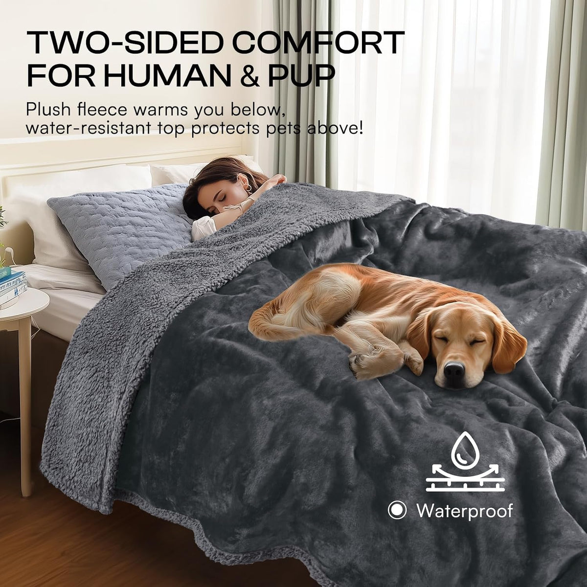 Waterproof Pet Blanket, Liquid Pee Proof Dog Blanket for Sofa Bed Couch, Reversible Sherpa Fleece Furniture Protector Cover for Small Medium Large Dogs Cats, Dark Gray Small（40" x 28"） | waterproof pet blanket sherpa fleece reversible couch cover bed