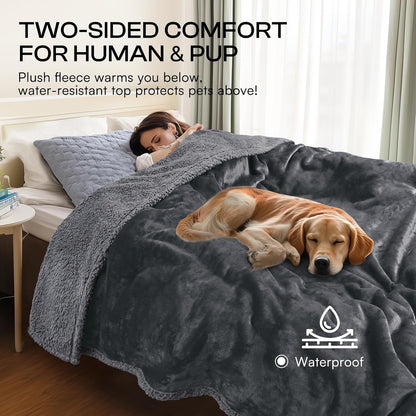 Waterproof Pet Blanket, Liquid Pee Proof Dog Blanket for Sofa Bed Couch, Reversible Sherpa Fleece Furniture Protector Cover for Small Medium Large Dogs Cats, Dark Gray Small（40" x 28"） | waterproof pet blanket sherpa fleece reversible couch cover bed