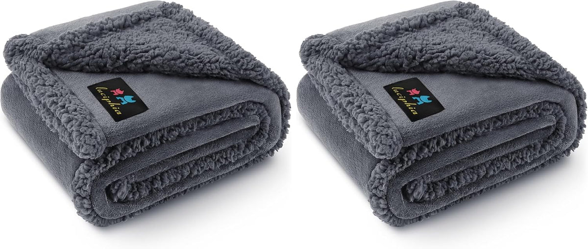 Waterproof Pet Blanket, Liquid Pee Proof Dog Blanket for Sofa Bed Couch, Reversible Sherpa Fleece Furniture Protector Cover for Small Medium Large Dogs Cats, Dark Gray Small（40" x 28"） | waterproof pet blanket sherpa fleece reversible couch cover bed
