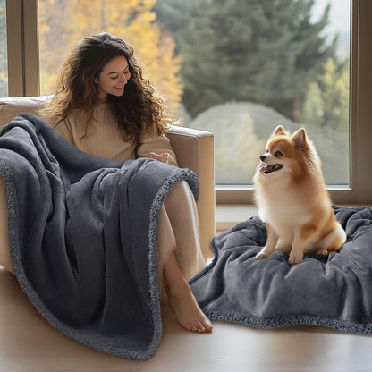 Waterproof Pet Blanket, Liquid Pee Proof Dog Blanket for Sofa Bed Couch, Reversible Sherpa Fleece Furniture Protector Cover for Small Medium Large Dogs Cats, Dark Gray Small（40" x 28"） | waterproof pet blanket sherpa fleece reversible couch cover bed