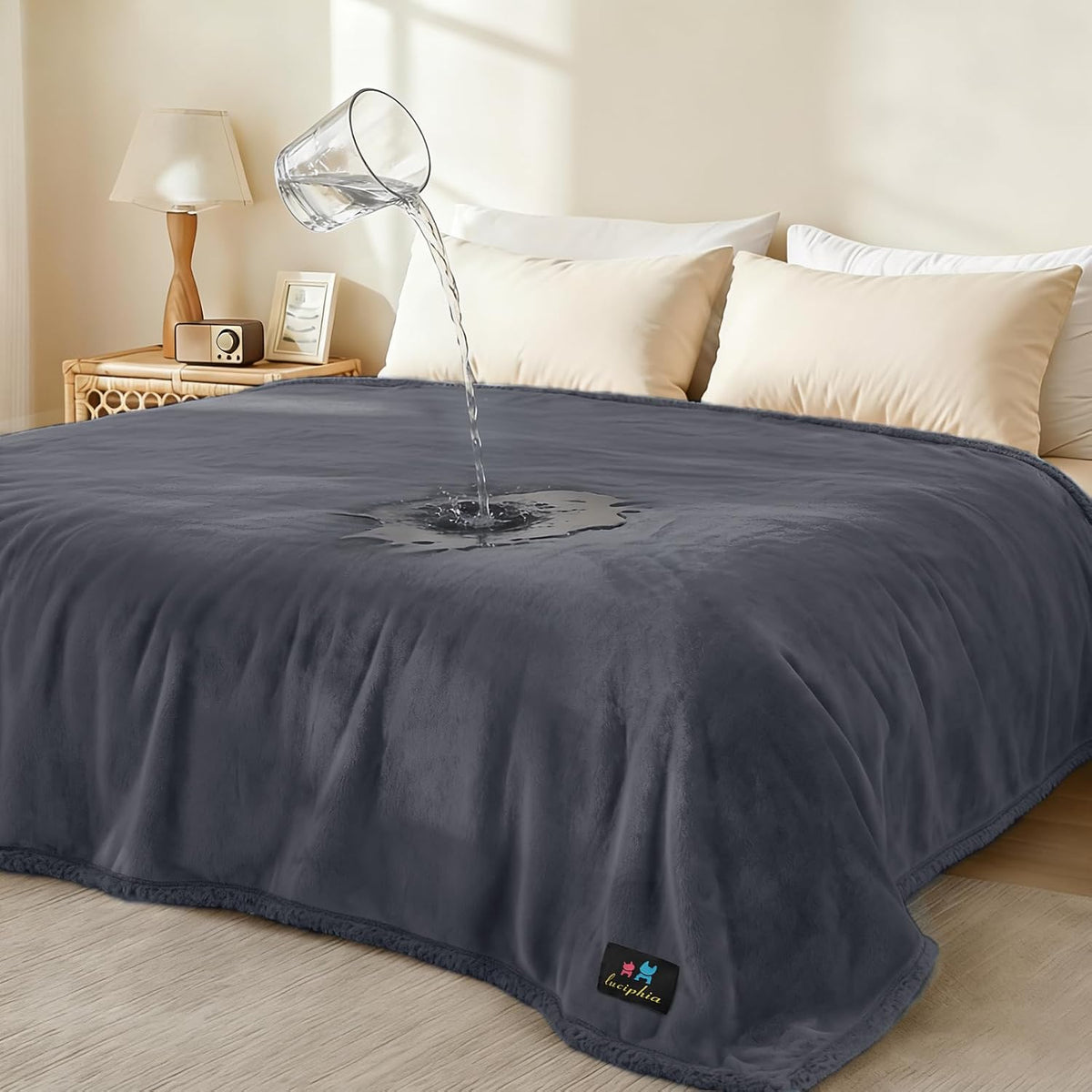 Waterproof Pet Blanket, Liquid Pee Proof Dog Blanket for Sofa Bed Couch, Reversible Sherpa Fleece Furniture Protector Cover for Small Medium Large Dogs Cats, Dark Gray Small（40" x 28"） | waterproof pet blanket sherpa fleece reversible couch cover bed