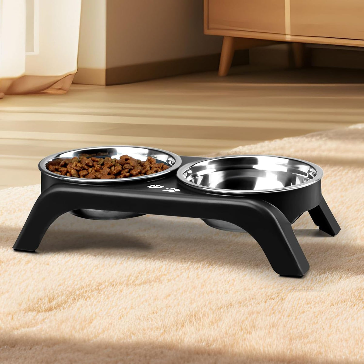Elevated Dog Bowls, 4 Height Adjustable Raised Bowl Stand with 2 Thick 50oz Stainless Steel Food Bowls Non-Slip Feeder Adjusts to 3.7'', 9.2'', 10.75'', 12.36'' Black, (DB-W01)