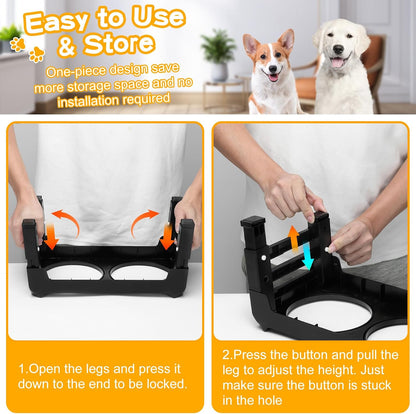 Elevated Dog Bowls, 4 Height Adjustable Raised Bowl Stand with 2 Thick 50oz Stainless Steel Food Bowls Non-Slip Feeder Adjusts to 3.7'', 9.2'', 10.75'', 12.36'' Black, (DB-W01)