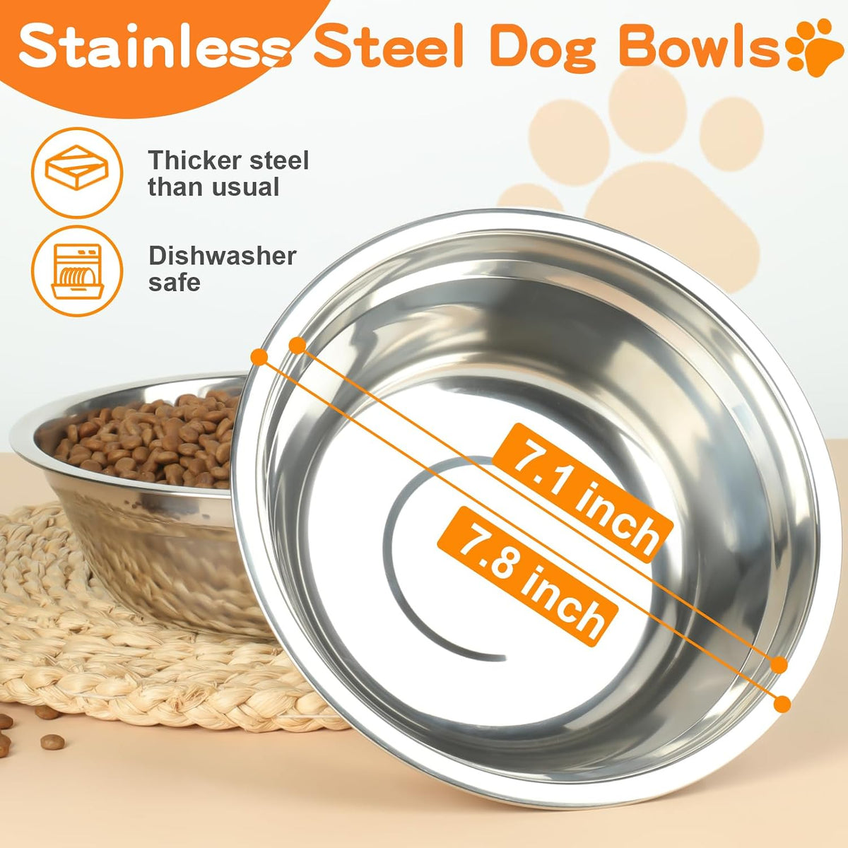 Elevated Dog Bowls, 4 Height Adjustable Raised Bowl Stand with 2 Thick 50oz Stainless Steel Food Bowls Non-Slip Feeder Adjusts to 3.7'', 9.2'', 10.75'', 12.36'' Black, (DB-W01)