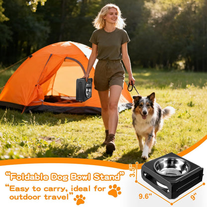 Elevated Dog Bowls, 4 Height Adjustable Raised Bowl Stand with 2 Thick 50oz Stainless Steel Food Bowls Non-Slip Feeder Adjusts to 3.7'', 9.2'', 10.75'', 12.36'' Black, (DB-W01)