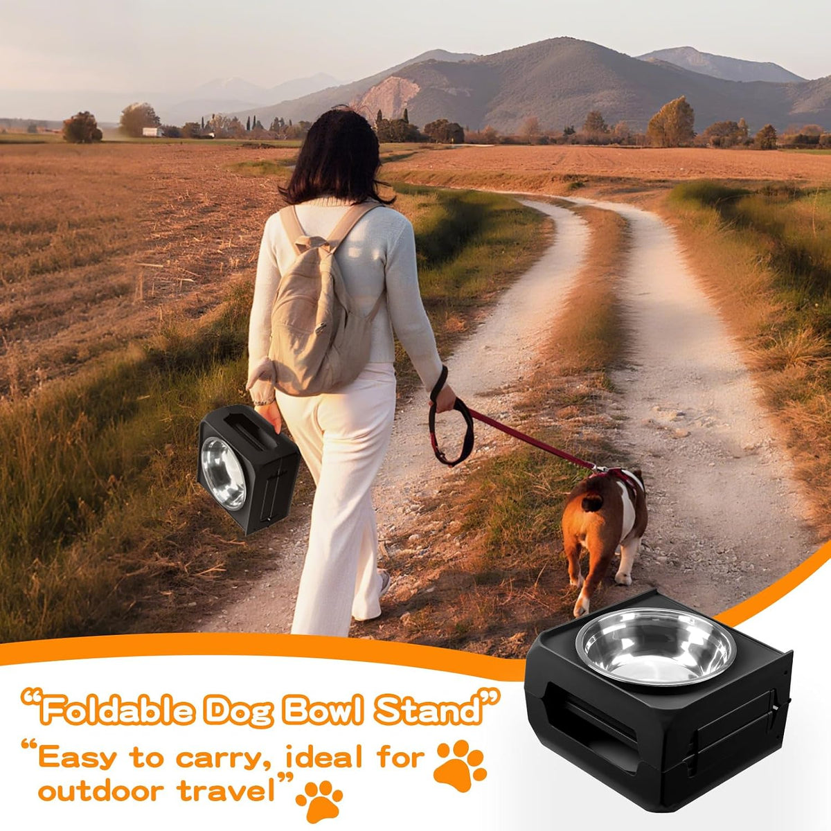 Elevated Dog Bowls, 4 Height Adjustable Raised Bowl Stand with 2 Thick 50oz Stainless Steel Food Bowls Non-Slip Feeder Adjusts to 3.7'', 9.2'', 10.75'', 12.36'' Black, (DB-W01)