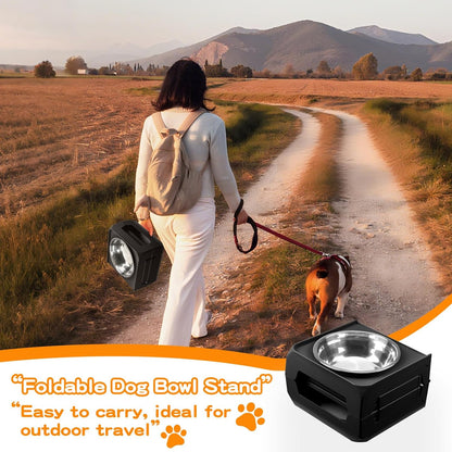Elevated Dog Bowls, 4 Height Adjustable Raised Bowl Stand with 2 Thick 50oz Stainless Steel Food Bowls Non-Slip Feeder Adjusts to 3.7'', 9.2'', 10.75'', 12.36'' Black, (DB-W01)