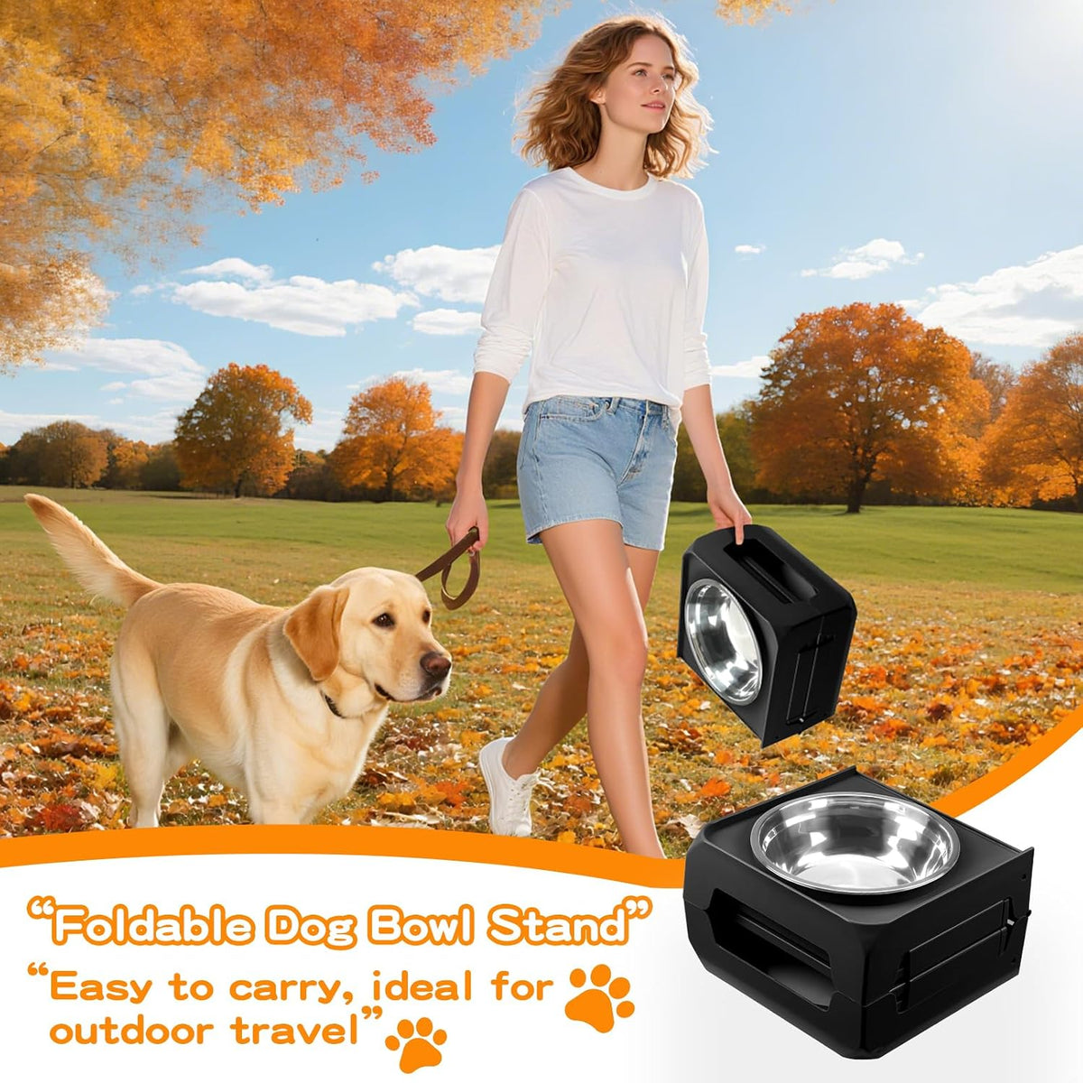 Elevated Dog Bowls, 4 Height Adjustable Raised Bowl Stand with 2 Thick 50oz Stainless Steel Food Bowls Non-Slip Feeder Adjusts to 3.7'', 9.2'', 10.75'', 12.36'' Black, (DB-W01)