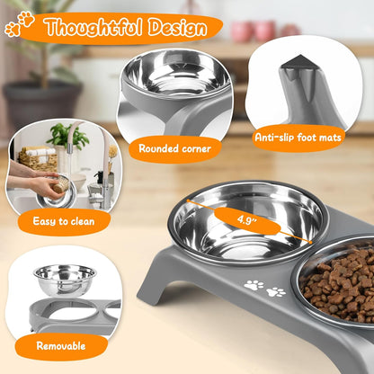Elevated Dog Bowls, 4 Height Adjustable Raised Bowl Stand with 2 Thick 50oz Stainless Steel Food Bowls Non-Slip Feeder Adjusts to 3.7'', 9.2'', 10.75'', 12.36'' Black, (DB-W01)