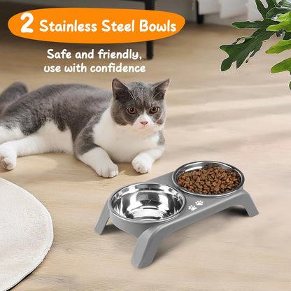 Elevated Dog Bowls, 4 Height Adjustable Raised Bowl Stand with 2 Thick 50oz Stainless Steel Food Bowls Non-Slip Feeder Adjusts to 3.7'', 9.2'', 10.75'', 12.36'' Black, (DB-W01)
