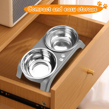 Elevated Dog Bowls, 4 Height Adjustable Raised Bowl Stand with 2 Thick 50oz Stainless Steel Food Bowls Non-Slip Feeder Adjusts to 3.7'', 9.2'', 10.75'', 12.36'' Black, (DB-W01)