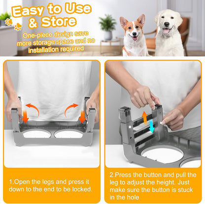 Elevated Dog Bowls, 4 Height Adjustable Raised Bowl Stand with 2 Thick 50oz Stainless Steel Food Bowls Non-Slip Feeder Adjusts to 3.7'', 9.2'', 10.75'', 12.36'' Black, (DB-W01)