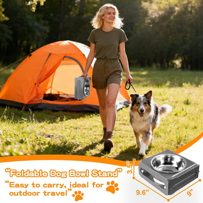 Elevated Dog Bowls, 4 Height Adjustable Raised Bowl Stand with 2 Thick 50oz Stainless Steel Food Bowls Non-Slip Feeder Adjusts to 3.7'', 9.2'', 10.75'', 12.36'' Black, (DB-W01)