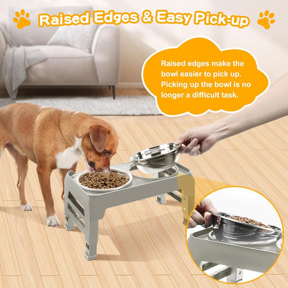 Elevated Dog Bowls, 4 Height Adjustable Raised Bowl Stand with 2 Thick 50oz Stainless Steel Food Bowls Non-Slip Feeder Adjusts to 3.7'', 9.2'', 10.75'', 12.36'' Black, (DB-W01)