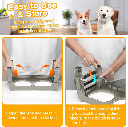 Elevated Dog Bowls, 4 Height Adjustable Raised Bowl Stand with 2 Thick 50oz Stainless Steel Food Bowls Non-Slip Feeder Adjusts to 3.7'', 9.2'', 10.75'', 12.36'' Black, (DB-W01)