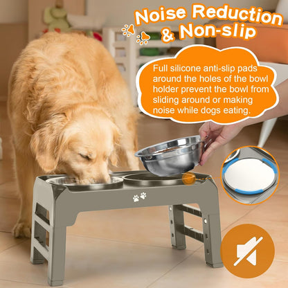 Elevated Dog Bowls, 4 Height Adjustable Raised Bowl Stand with 2 Thick 50oz Stainless Steel Food Bowls Non-Slip Feeder Adjusts to 3.7'', 9.2'', 10.75'', 12.36'' Black, (DB-W01)