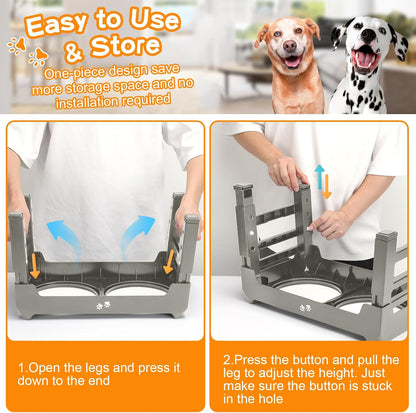 Elevated Dog Bowls, 4 Height Adjustable Raised Bowl Stand with 2 Thick 50oz Stainless Steel Food Bowls Non-Slip Feeder Adjusts to 3.7'', 9.2'', 10.75'', 12.36'' Black, (DB-W01)
