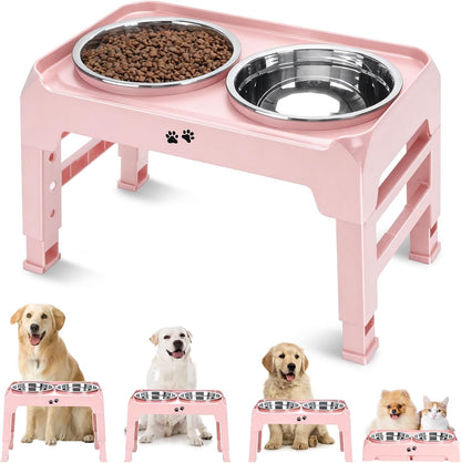 Elevated Dog Bowls, 4 Height Adjustable Raised Bowl Stand with 2 Thick 50oz Stainless Steel Food Bowls Non-Slip Feeder Adjusts to 3.7'', 9.2'', 10.75'', 12.36'' Black, (DB-W01)