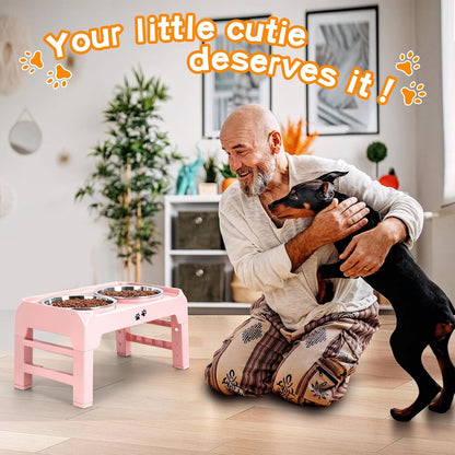 Elevated Dog Bowls, 4 Height Adjustable Raised Bowl Stand with 2 Thick 50oz Stainless Steel Food Bowls Non-Slip Feeder Adjusts to 3.7'', 9.2'', 10.75'', 12.36'' Black, (DB-W01)