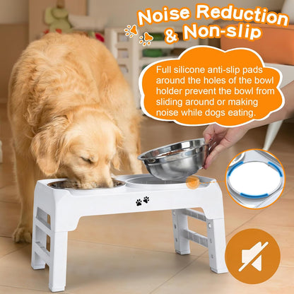 Elevated Dog Bowls, 4 Height Adjustable Raised Bowl Stand with 2 Thick 50oz Stainless Steel Food Bowls Non-Slip Feeder Adjusts to 3.7'', 9.2'', 10.75'', 12.36'' Black, (DB-W01)