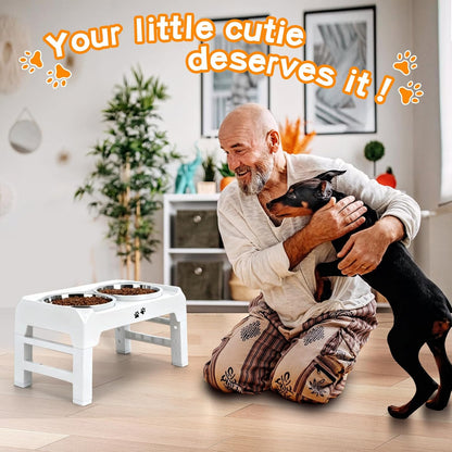 Elevated Dog Bowls, 4 Height Adjustable Raised Bowl Stand with 2 Thick 50oz Stainless Steel Food Bowls Non-Slip Feeder Adjusts to 3.7'', 9.2'', 10.75'', 12.36'' Black, (DB-W01)