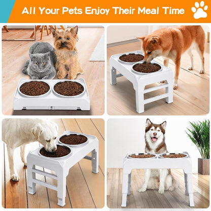 Elevated Dog Bowls, 4 Height Adjustable Raised Bowl Stand with 2 Thick 50oz Stainless Steel Food Bowls Non-Slip Feeder Adjusts to 3.7'', 9.2'', 10.75'', 12.36'' Black, (DB-W01)