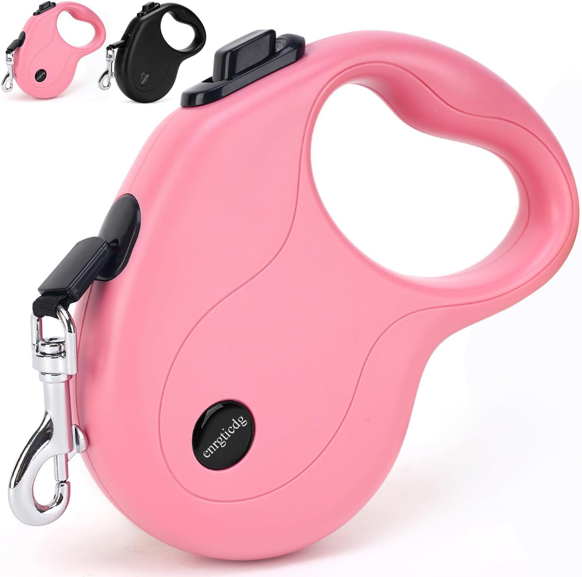 16Ft Retractable Dog Leash,Light Weight Leash for Small to Medium Dogs/Cats Up to 50lbs,Stainless Steel Spring Strong Nylon Tape, Tangle Free, One-Handed Brake.(Pink-Black)