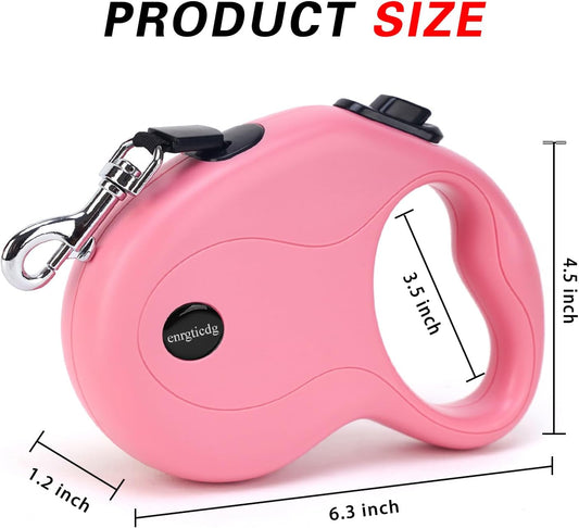 16Ft Retractable Dog Leash,Light Weight Leash for Small to Medium Dogs/Cats Up to 50lbs,Stainless Steel Spring Strong Nylon Tape, Tangle Free, One-Handed Brake.(Pink-Black)