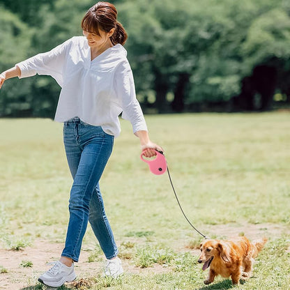 16Ft Retractable Dog Leash,Light Weight Leash for Small to Medium Dogs/Cats Up to 50lbs,Stainless Steel Spring Strong Nylon Tape, Tangle Free, One-Handed Brake.(Pink-Black)