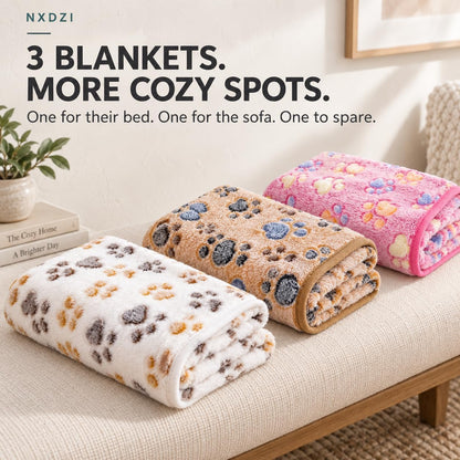Dog Blankets for Medium Large Dogs, 3 Pack Dog Blanket Washable 41" x 31", Fuzzy Soft Pet Mat Throw Cover for Kennel Crate Bed, Cute Paw Pattern, Cat Blanket, Blankets for Dogs, Pet Blanket