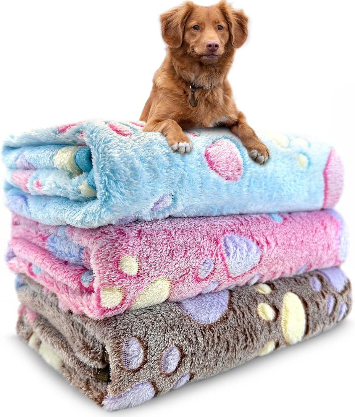 Dog Blankets for Medium Large Dogs, 3 Pack Dog Blanket Washable 41" x 31", Fuzzy Soft Pet Mat Throw Cover for Kennel Crate Bed, Cute Paw Pattern, Cat Blanket, Blankets for Dogs, Pet Blanket