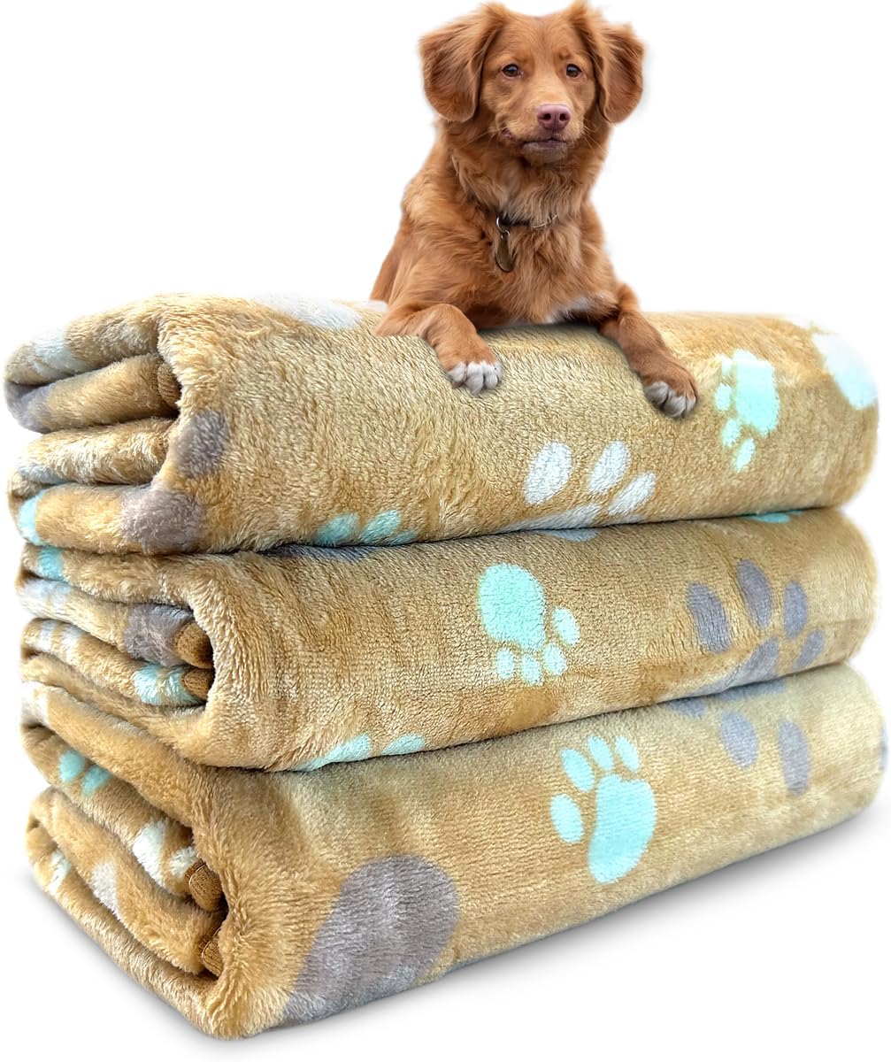 Dog Blankets for Medium Large Dogs, 3 Pack Dog Blanket Washable 41" x 31", Fuzzy Soft Pet Mat Throw Cover for Kennel Crate Bed, Cute Paw Pattern, Cat Blanket, Blankets for Dogs, Pet Blanket