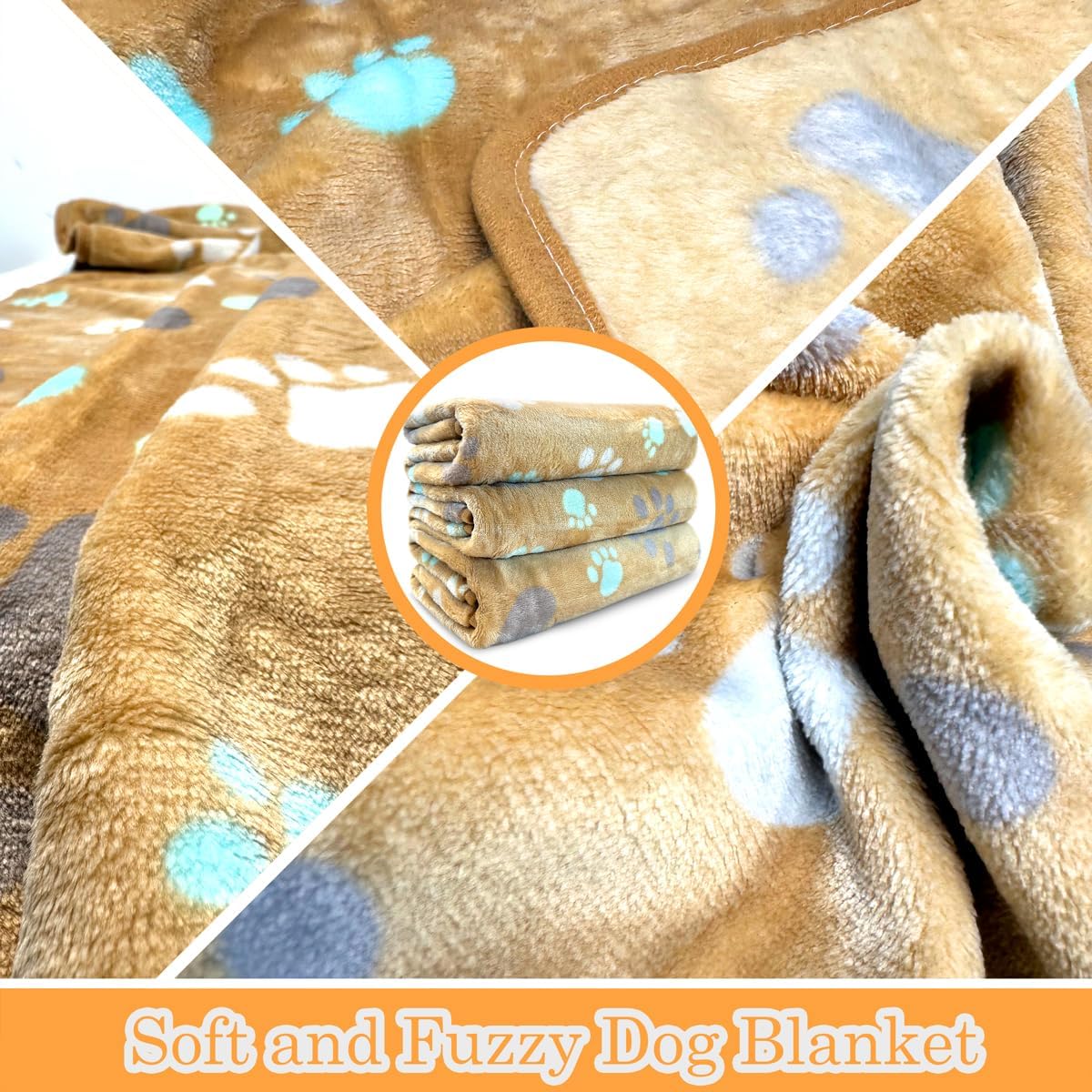 Dog Blankets for Medium Large Dogs, 3 Pack Dog Blanket Washable 41" x 31", Fuzzy Soft Pet Mat Throw Cover for Kennel Crate Bed, Cute Paw Pattern, Cat Blanket, Blankets for Dogs, Pet Blanket