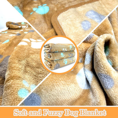 Dog Blankets for Medium Large Dogs, 3 Pack Dog Blanket Washable 41" x 31", Fuzzy Soft Pet Mat Throw Cover for Kennel Crate Bed, Cute Paw Pattern, Cat Blanket, Blankets for Dogs, Pet Blanket
