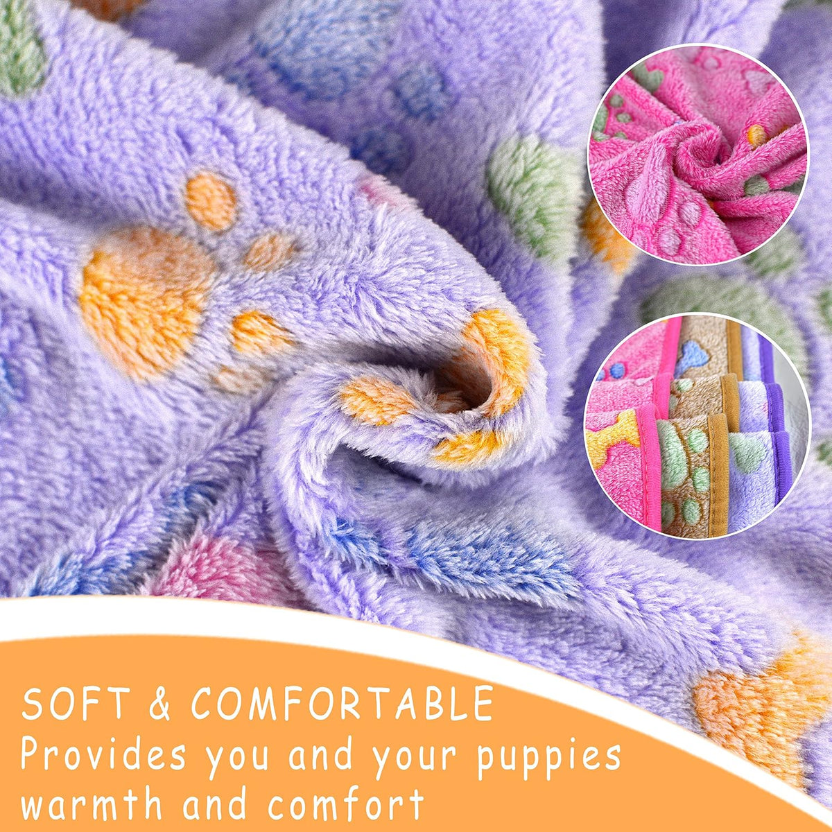 Dog Blankets for Medium Large Dogs, 3 Pack Dog Blanket Washable 41" x 31", Fuzzy Soft Pet Mat Throw Cover for Kennel Crate Bed, Cute Paw Pattern, Cat Blanket, Blankets for Dogs, Pet Blanket