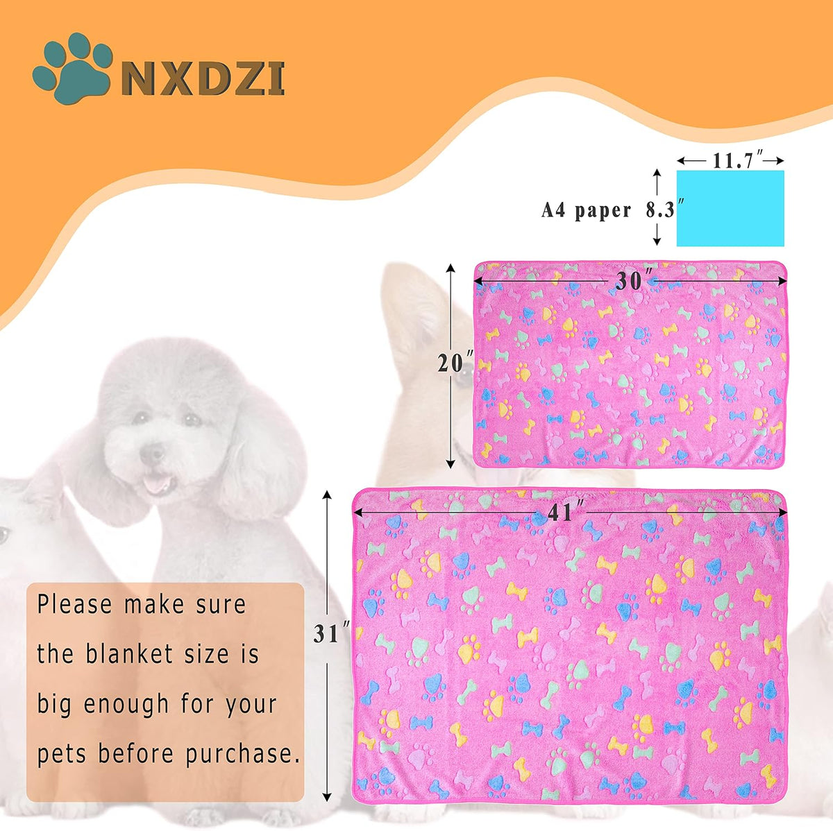 Dog Blankets for Medium Large Dogs, 3 Pack Dog Blanket Washable 41" x 31", Fuzzy Soft Pet Mat Throw Cover for Kennel Crate Bed, Cute Paw Pattern, Cat Blanket, Blankets for Dogs, Pet Blanket