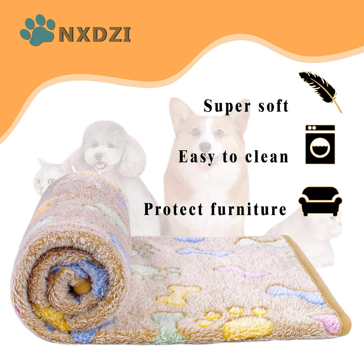 Dog Blankets for Medium Large Dogs, 3 Pack Dog Blanket Washable 41" x 31", Fuzzy Soft Pet Mat Throw Cover for Kennel Crate Bed, Cute Paw Pattern, Cat Blanket, Blankets for Dogs, Pet Blanket