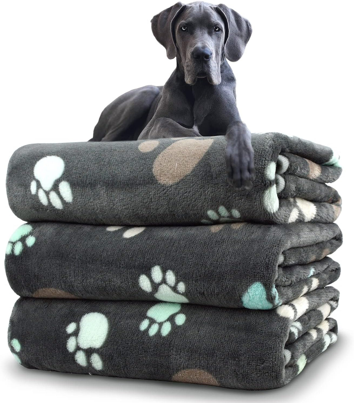 Dog Blankets for Medium Large Dogs, 3 Pack Dog Blanket Washable 41" x 31", Fuzzy Soft Pet Mat Throw Cover for Kennel Crate Bed, Cute Paw Pattern, Cat Blanket, Blankets for Dogs, Pet Blanket