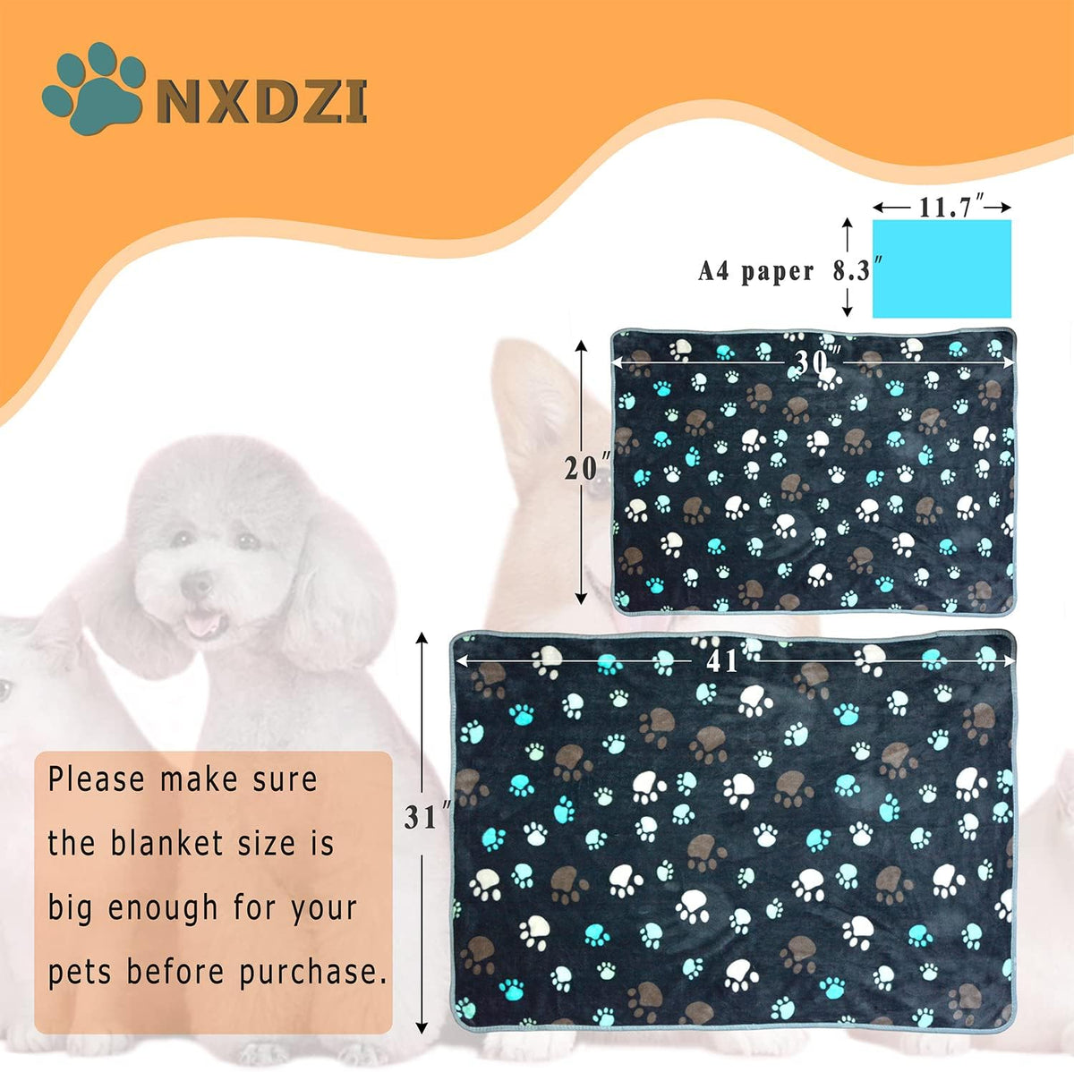 Dog Blankets for Medium Large Dogs, 3 Pack Dog Blanket Washable 41" x 31", Fuzzy Soft Pet Mat Throw Cover for Kennel Crate Bed, Cute Paw Pattern, Cat Blanket, Blankets for Dogs, Pet Blanket