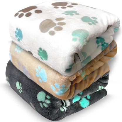 Dog Blankets for Medium Large Dogs, 3 Pack Dog Blanket Washable 41" x 31", Fuzzy Soft Pet Mat Throw Cover for Kennel Crate Bed, Cute Paw Pattern, Cat Blanket, Blankets for Dogs, Pet Blanket