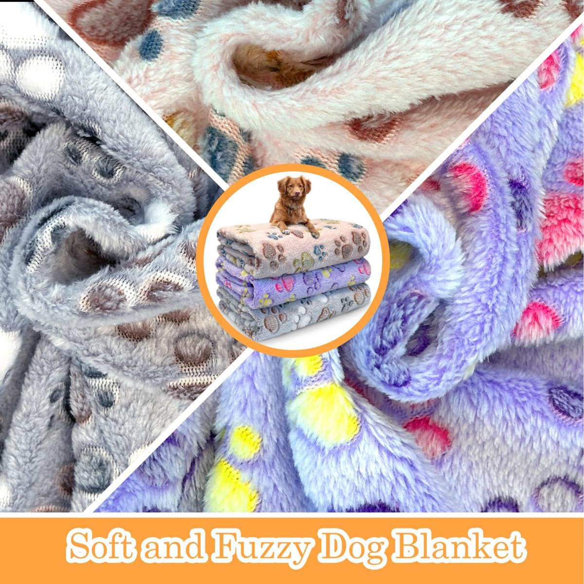Dog Blankets for Medium Large Dogs, 3 Pack Dog Blanket Washable 41" x 31", Fuzzy Soft Pet Mat Throw Cover for Kennel Crate Bed, Cute Paw Pattern, Cat Blanket, Blankets for Dogs, Pet Blanket