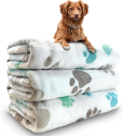 Dog Blankets for Medium Large Dogs, 3 Pack Dog Blanket Washable 41" x 31", Fuzzy Soft Pet Mat Throw Cover for Kennel Crate Bed, Cute Paw Pattern, Cat Blanket, Blankets for Dogs, Pet Blanket
