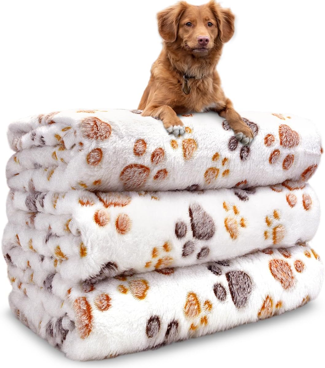 Dog Blankets for Medium Large Dogs, 3 Pack Dog Blanket Washable 41" x 31", Fuzzy Soft Pet Mat Throw Cover for Kennel Crate Bed, Cute Paw Pattern, Cat Blanket, Blankets for Dogs, Pet Blanket