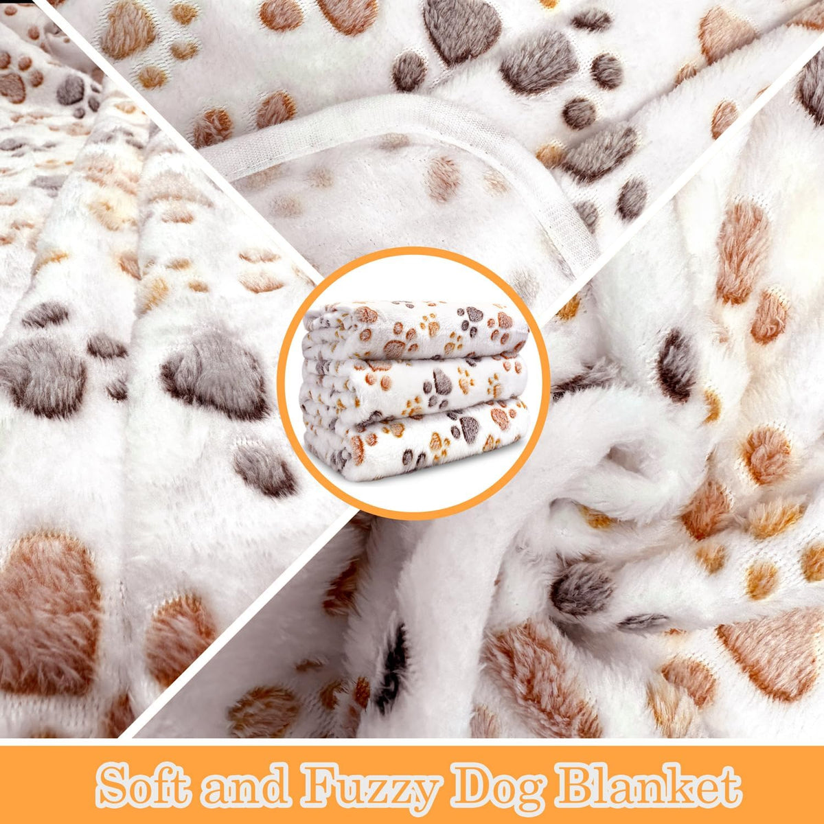 Dog Blankets for Medium Large Dogs, 3 Pack Dog Blanket Washable 41" x 31", Fuzzy Soft Pet Mat Throw Cover for Kennel Crate Bed, Cute Paw Pattern, Cat Blanket, Blankets for Dogs, Pet Blanket