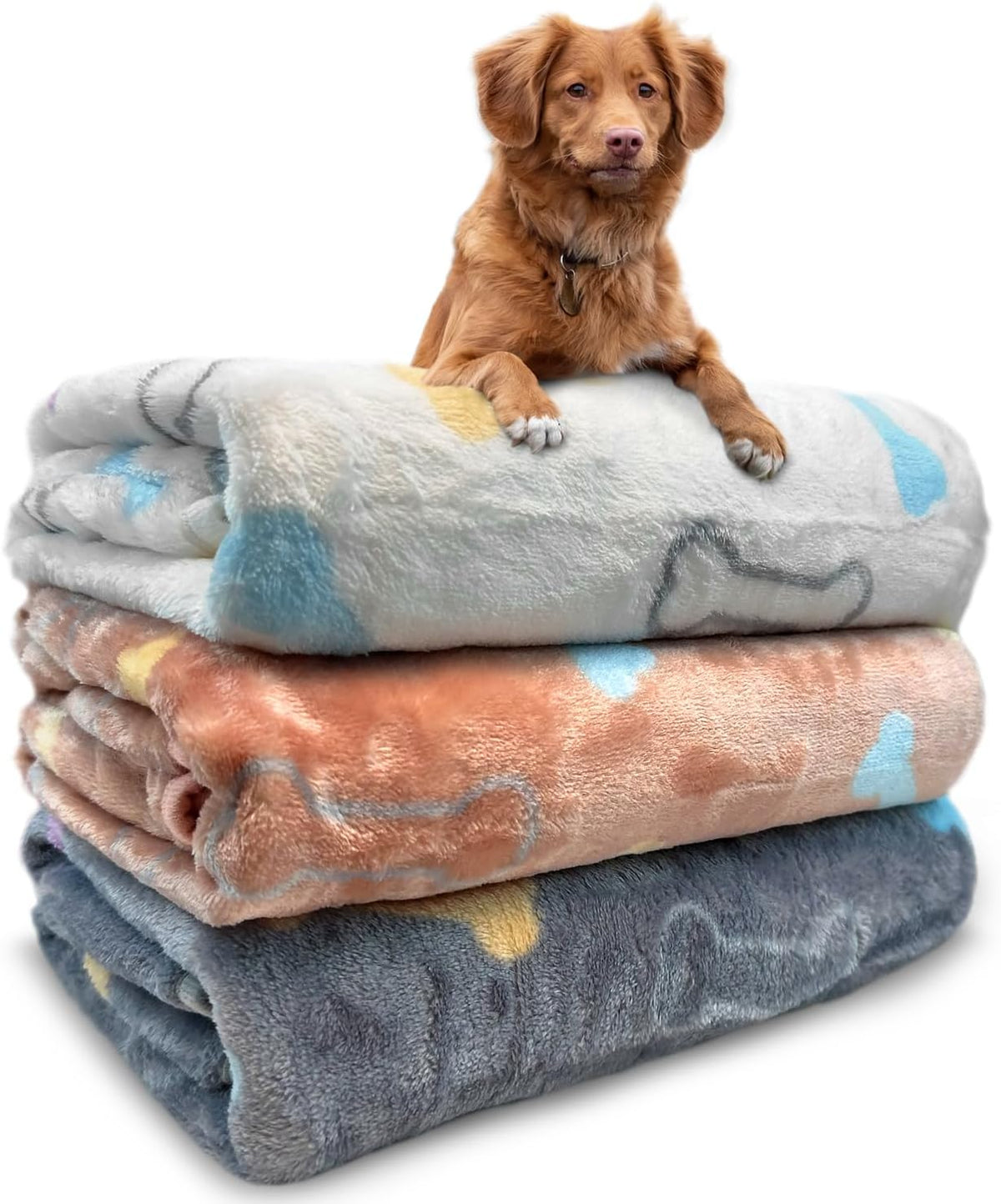 Dog Blankets for Medium Large Dogs, 3 Pack Dog Blanket Washable 41" x 31", Fuzzy Soft Pet Mat Throw Cover for Kennel Crate Bed, Cute Paw Pattern, Cat Blanket, Blankets for Dogs, Pet Blanket