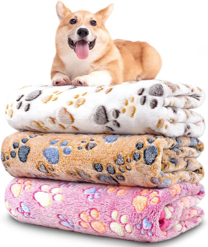 Dog Blankets for Medium Large Dogs, 3 Pack Dog Blanket Washable 41" x 31", Fuzzy Soft Pet Mat Throw Cover for Kennel Crate Bed, Cute Paw Pattern, Cat Blanket, Blankets for Dogs, Pet Blanket