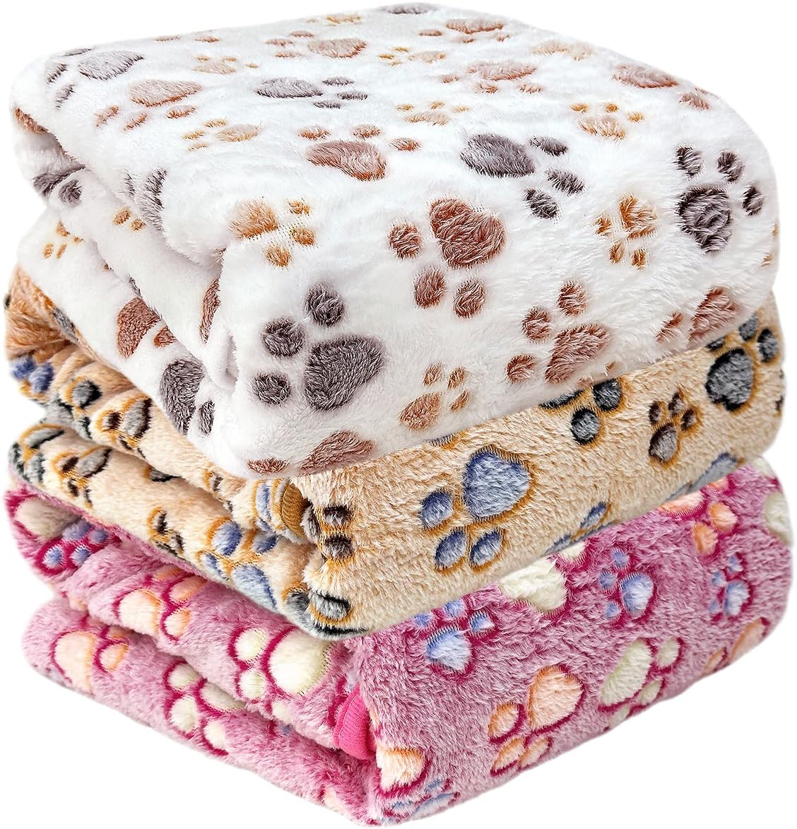 Dog Blankets for Medium Large Dogs, 3 Pack Dog Blanket Washable 41" x 31", Fuzzy Soft Pet Mat Throw Cover for Kennel Crate Bed, Cute Paw Pattern, Cat Blanket, Blankets for Dogs, Pet Blanket
