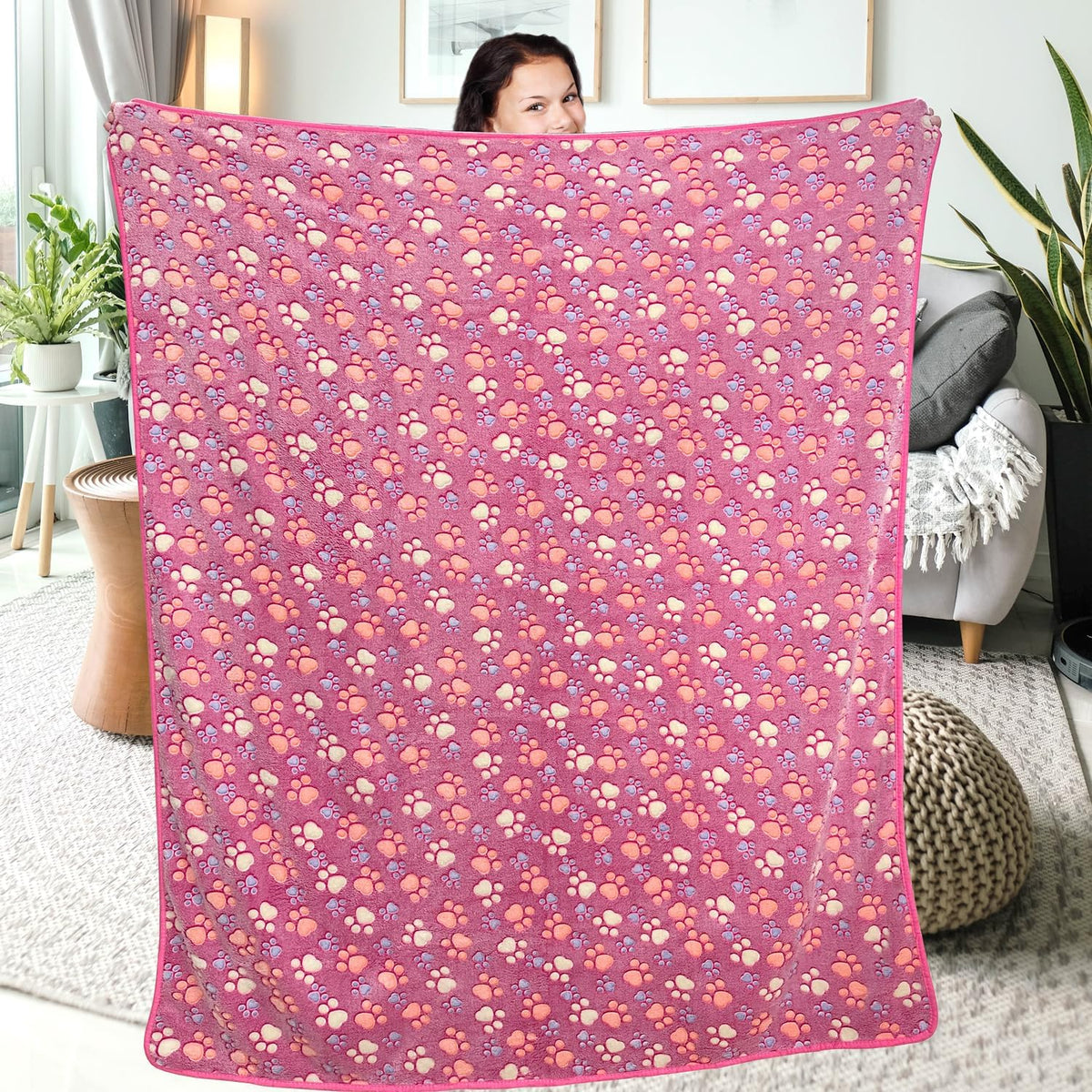 Dog Blankets for Medium Large Dogs, 3 Pack Dog Blanket Washable 41" x 31", Fuzzy Soft Pet Mat Throw Cover for Kennel Crate Bed, Cute Paw Pattern, Cat Blanket, Blankets for Dogs, Pet Blanket